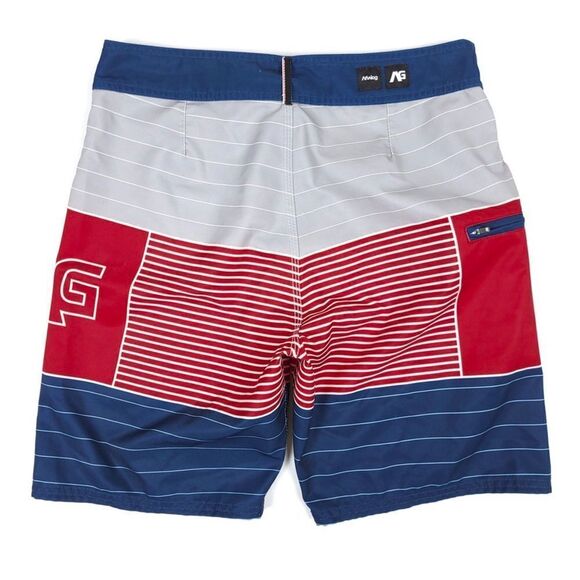 ANALOG Color Block Striped Board Shorts Swim Trunks Flag Red White Blue Mens 31 - Picture 6 of 9